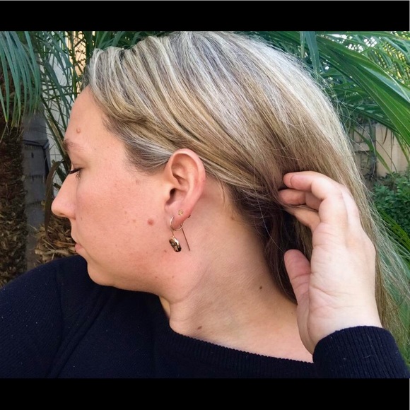 14k Gold Hematite Starburst Threader Drop Earrings - Picture 8 of 8